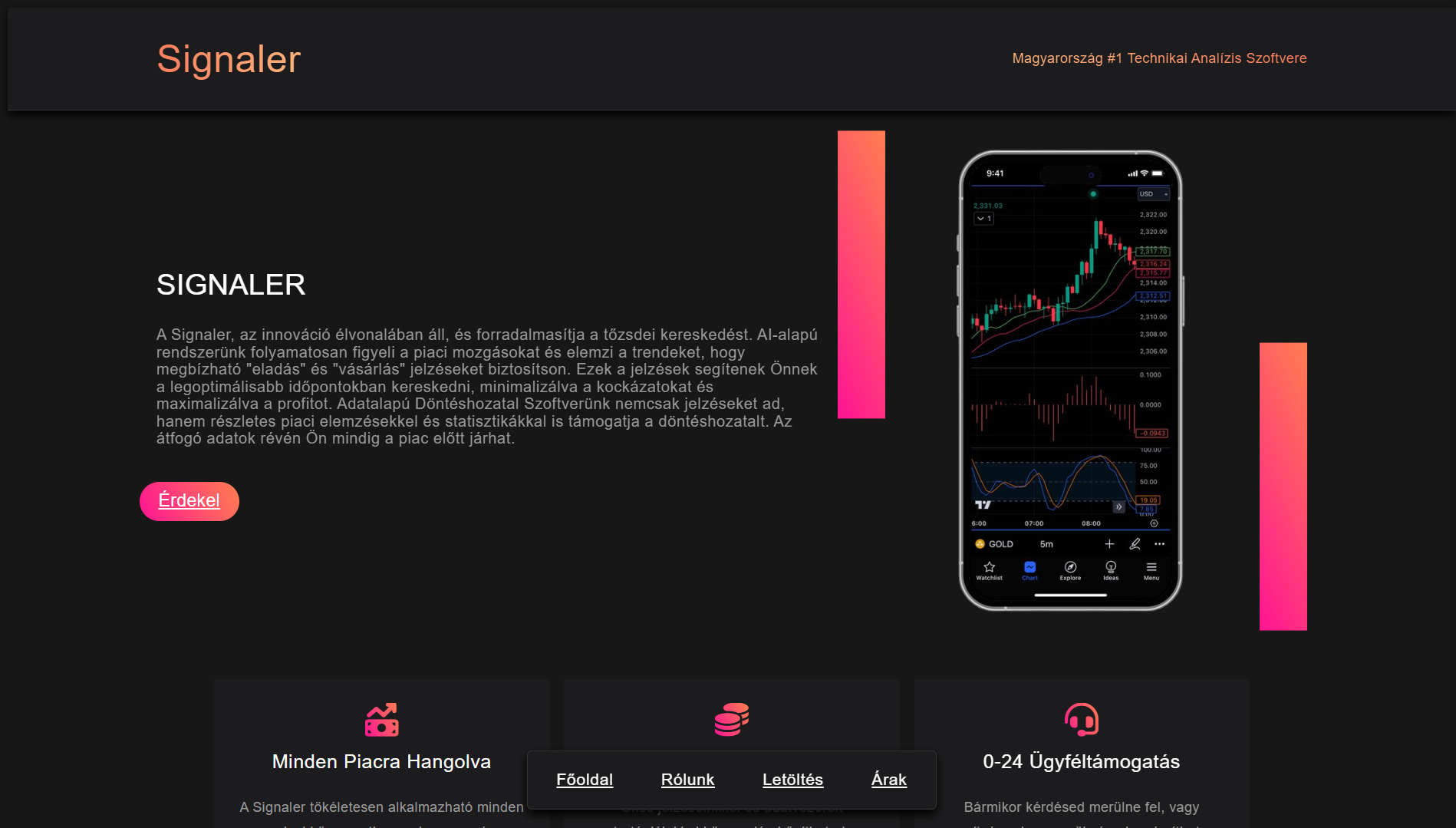 Signaler weboldal előnézete